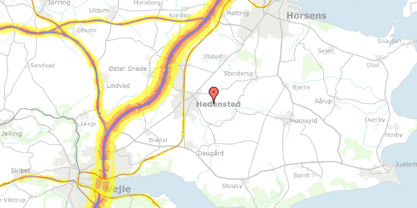 Trafikstøjkort på Hornborgvej 7, 8722 Hedensted