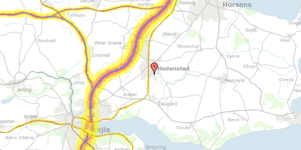 Trafikstøjkort på Hvedelunden 15, 8722 Hedensted