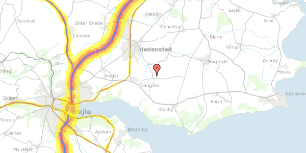 Trafikstøjkort på Højkildevej 40, 8721 Daugård