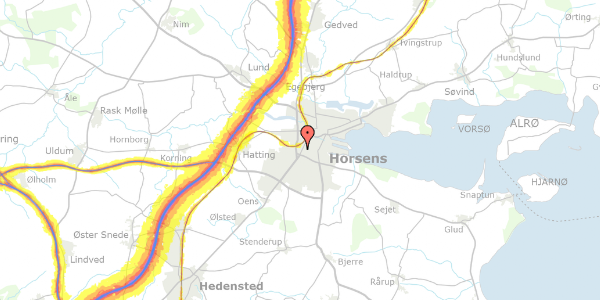 Trafikstøjkort på Asgårdsvej 11, 8700 Horsens