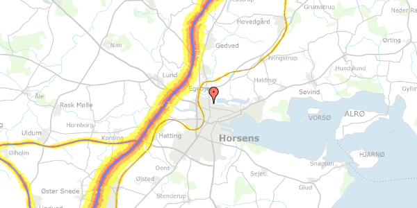 Trafikstøjkort på Axel Sørensens Vej 14, 8700 Horsens