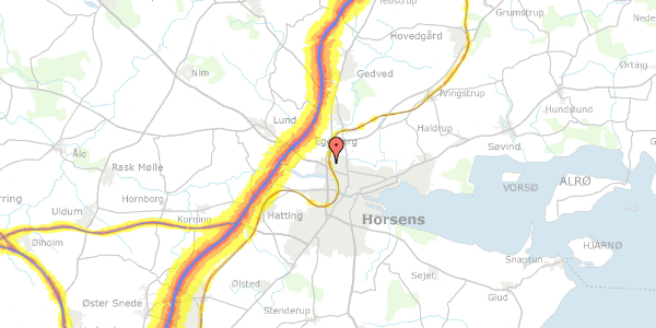 Trafikstøjkort på Bævervej 2, 8700 Horsens