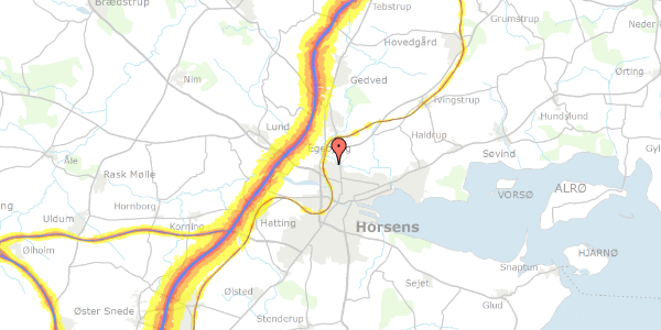 Trafikstøjkort på Carl Günthers Vej 33, 8700 Horsens