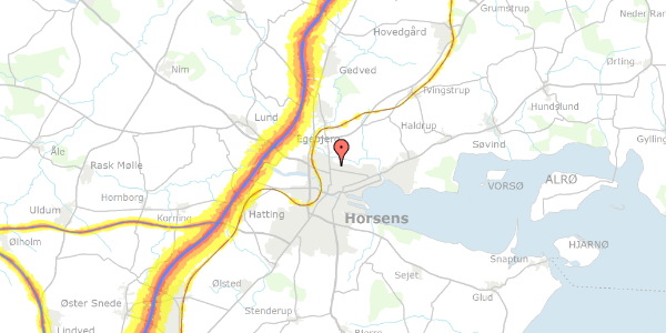 Trafikstøjkort på Dannebrogsgade 2A, 1. , 8700 Horsens