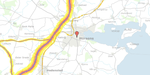 Trafikstøjkort på Darlingsvej 11B, 1. tv, 8700 Horsens