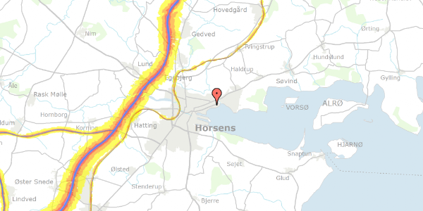 Trafikstøjkort på Fjordvangsalle 9, 8700 Horsens