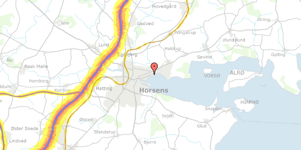 Trafikstøjkort på Fjordvangsalle 20, 8700 Horsens