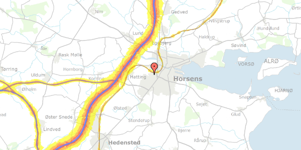 Trafikstøjkort på Gravengårdsvej 1A, st. 1, 8700 Horsens