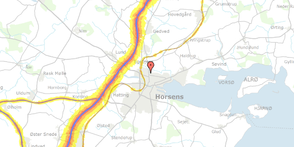 Trafikstøjkort på Hede Nielsens Vej 16, 8700 Horsens