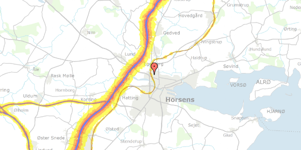 Trafikstøjkort på Hjortevej 9, 8700 Horsens