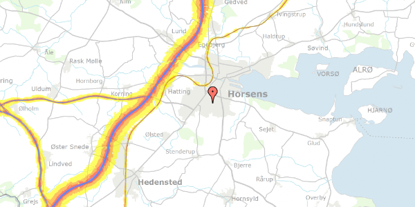 Trafikstøjkort på Hvedevænget 44, 8700 Horsens