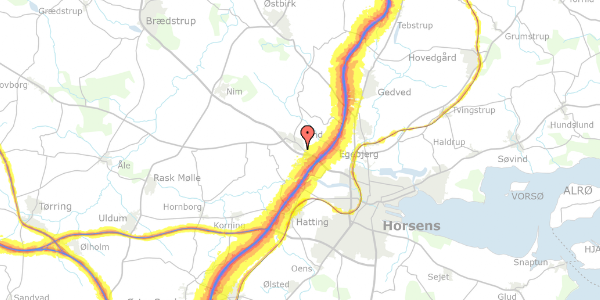 Trafikstøjkort på Højlund 29, 8700 Horsens