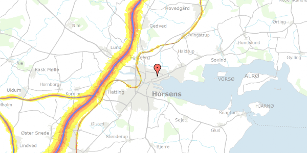 Trafikstøjkort på Højlundsgade 15, 8700 Horsens