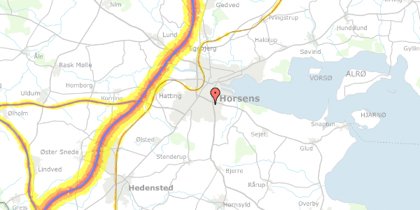 Trafikstøjkort på Hørvej 14, 8700 Horsens