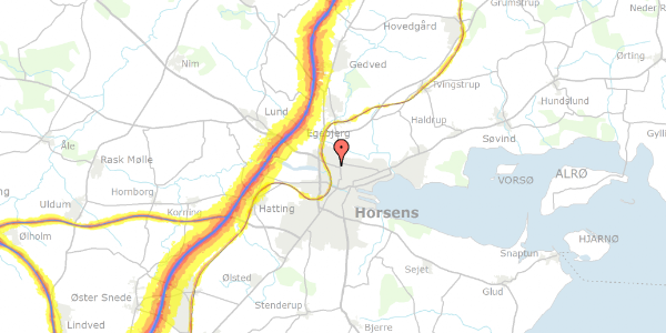 Trafikstøjkort på Kjeldsensgade 23, 8700 Horsens