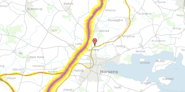 Trafikstøjkort på Kærvej 14, 8700 Horsens