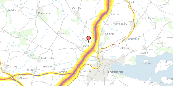 Trafikstøjkort på Lundumhedevej 89, 8700 Horsens
