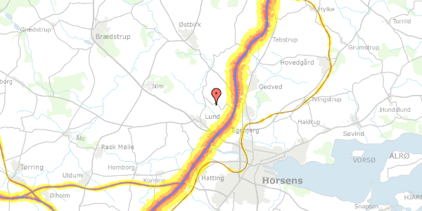 Trafikstøjkort på Lundumhedevej 101, 8700 Horsens