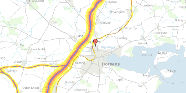 Trafikstøjkort på Løvhøjsvej 14, 8700 Horsens