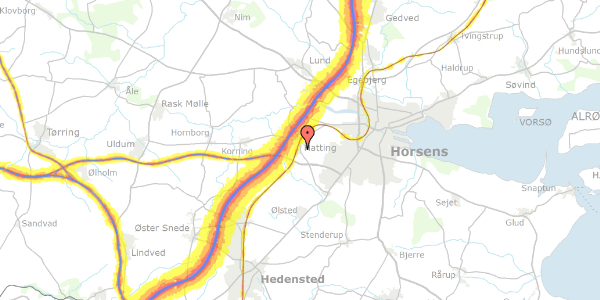 Trafikstøjkort på Oensvej 28, 8700 Horsens