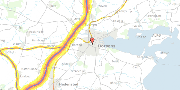 Trafikstøjkort på Rosenvænget 8A, 8700 Horsens