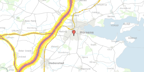 Trafikstøjkort på Rugvænget 34, 8700 Horsens