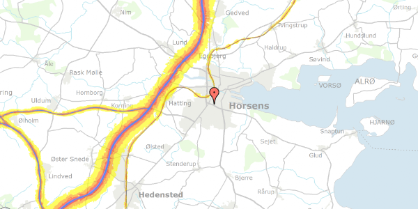 Trafikstøjkort på Strandkærvej 4, 8700 Horsens