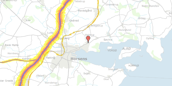 Trafikstøjkort på Vindingsvej 18, 8700 Horsens