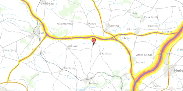 Trafikstøjkort på Bjerlev Hedevej 14, 7300 Jelling
