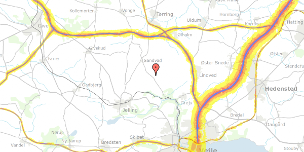 Trafikstøjkort på Vindelevvej 1, 7300 Jelling