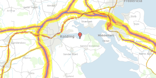 Trafikstøjkort på Agtrup Midtskovvej 32, 6091 Bjert