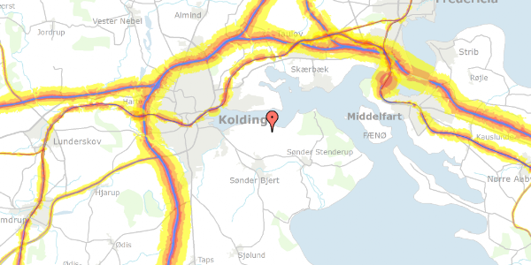 Trafikstøjkort på Agtrup Midtskovvej 74, 6091 Bjert