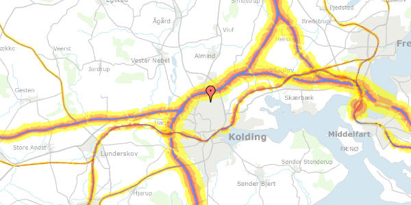 Trafikstøjkort på Bakkegårds Alle 1, 6000 Kolding