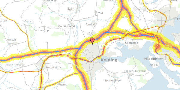 Trafikstøjkort på Bakkegårds Alle 16, 6000 Kolding