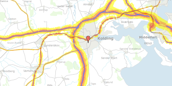 Trafikstøjkort på Bellevuegade 14, 6000 Kolding