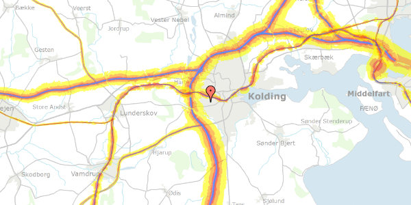 Trafikstøjkort på Bjergbyvej 1, 6000 Kolding