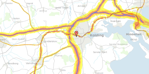 Trafikstøjkort på Bjergbyvej 13, 6000 Kolding