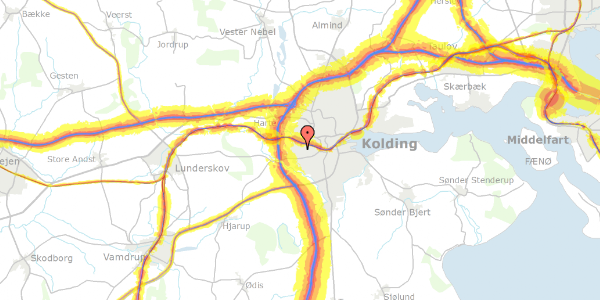 Trafikstøjkort på Bjergbyvej 18, 6000 Kolding