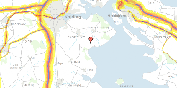 Trafikstøjkort på Bjert Strandvej 9, 6091 Bjert