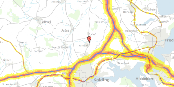 Trafikstøjkort på Fyrrelunden 18, 6051 Almind