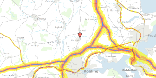 Trafikstøjkort på Fyrrelunden 25, 6051 Almind