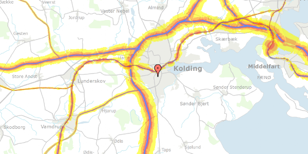 Trafikstøjkort på Haderslevvej 75D, 3. 15, 6000 Kolding