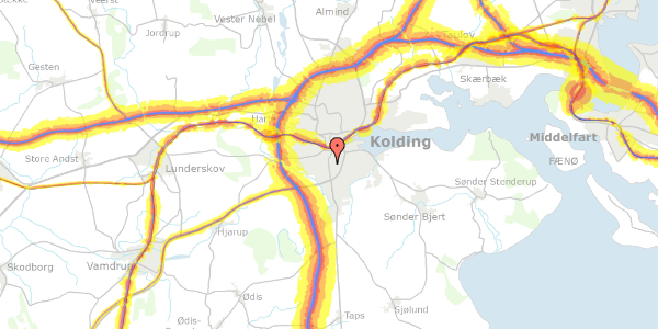 Trafikstøjkort på Haderslevvej 105C, kl. 3, 6000 Kolding