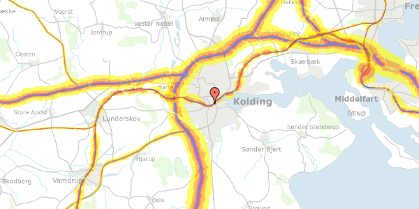 Trafikstøjkort på Helligkorsgade 2B, 3. tv, 6000 Kolding