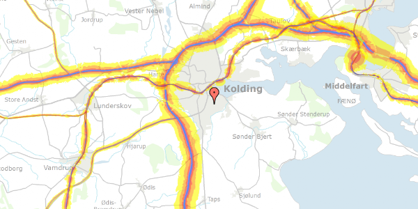 Trafikstøjkort på Hertug Abels Vej 16, 6000 Kolding