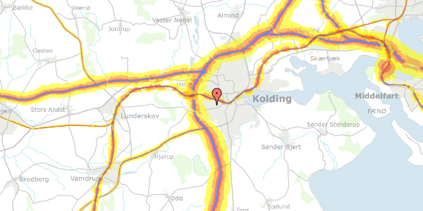 Trafikstøjkort på Holbergsvej 2E, 6000 Kolding