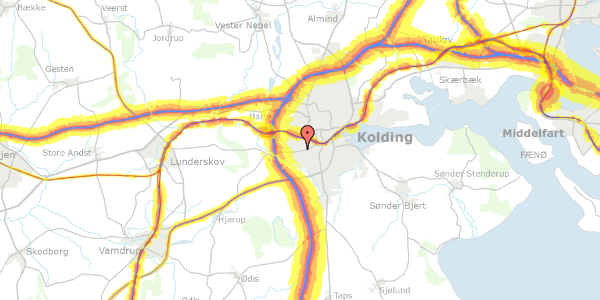 Trafikstøjkort på Holbergsvej 33, 6000 Kolding