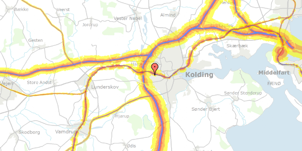 Trafikstøjkort på Højbjergvej 1, 6000 Kolding