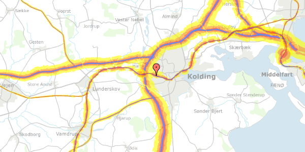 Trafikstøjkort på Højbjergvej 29, 6000 Kolding