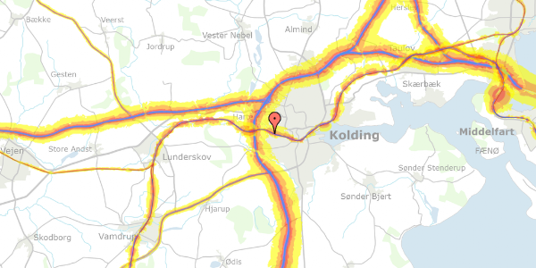 Trafikstøjkort på Højbjergvej 33, 6000 Kolding